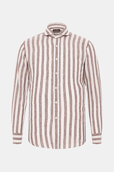 Vakko ÇİZGİLİ DESENLİ KETEN PAMUK SPOR GÖMLEK