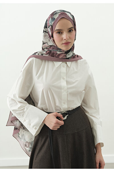 Fresh Rose Breeze Patterned Cotton Viscose Shawl Rose Pink