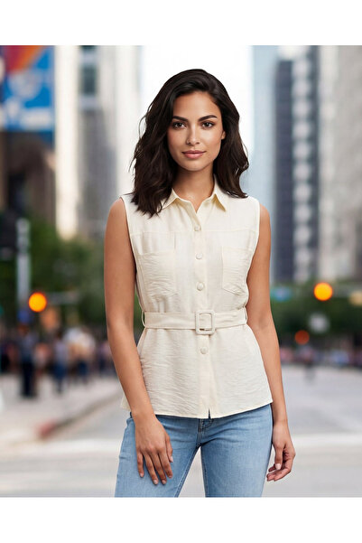 REDTAG Women Ivory Belted Casual Blouse