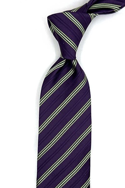 Kravatkolik Maddelena Style Plum Stripe Pattern Italian Silk Tie İk2264