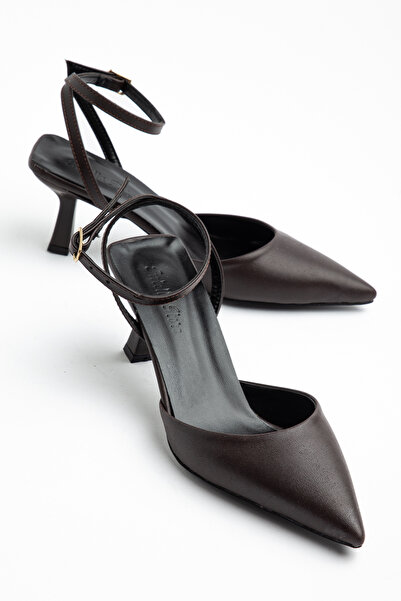 AYENDE MODA Noir Line Кафяв Острият връх Тънък ток Дамски стилето с каишка ок...