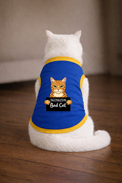 petite pati تيشيرت بلو وانتد تيكير مطبوع عليه قطة، مقاس M، ملابس للقطط (100% ...
