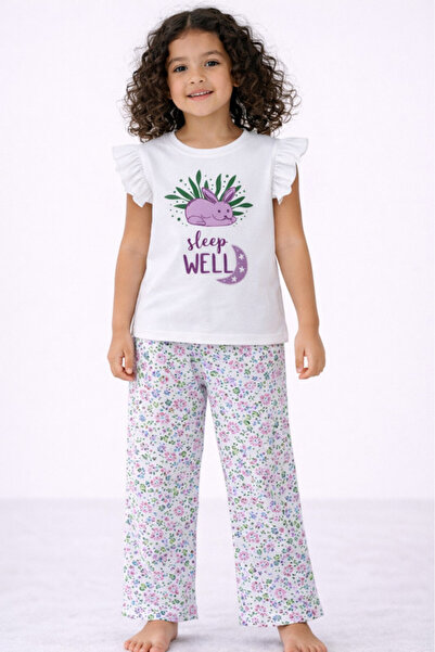 Victor and Jane طقم بيجاما للبنات – بلوزة بأكمام مكشكشة وبنطال بنقشة زهور "نو...