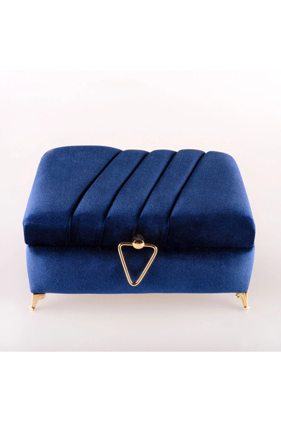 Hayrat Neşriyat Velvet Chest Box for Dowry and Quran, Striped (Dark Blue, Hol...