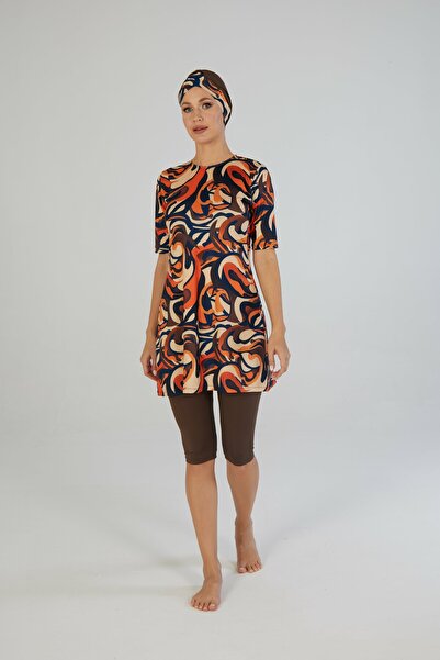 Estiva Flow Patterned Short Sleeve Tights Hijab Swimsuit