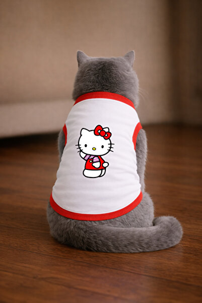 petite pati قميص أبيض مطبوع عليه Hello K1 للقطط مقاس 2XL (100% قطن ممشط)