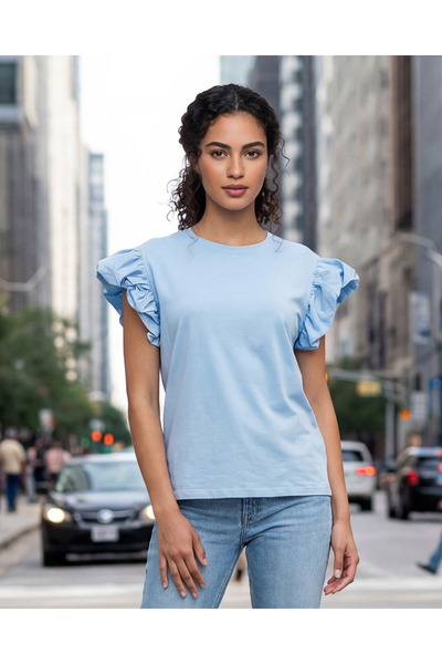 REDTAG Women Blue Solid Jersey Top