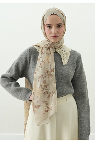 Fresh Reverie Patterned Cotton Viscose Shawl Beige