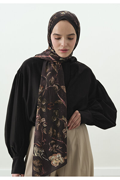 Fresh Flower Rain Patterned Cotton Viscose Shawl Brown