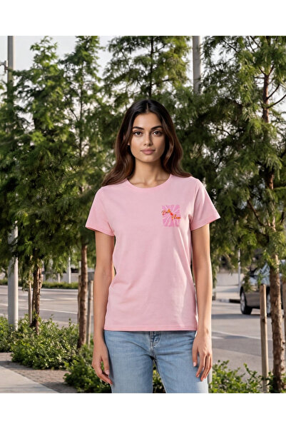 REDTAG تيشيرت نسائي وردي مطبوع عليه ظهر