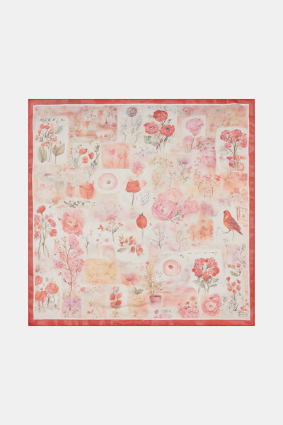 Vakko KIRMIZI ÇİÇEK DESENLİ ETAMİN VUAL EŞARP