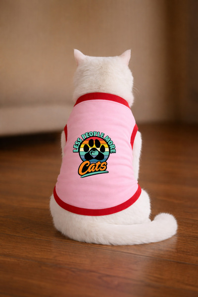 petite pati تيشيرت للقطط مطبوع عليه Pink More Cat مقاس 2XL (100% قطن ممشط)