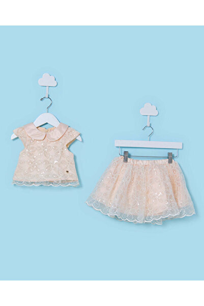 REDTAG Infant Girls Gold All Over Sequin Set (2 Piece)