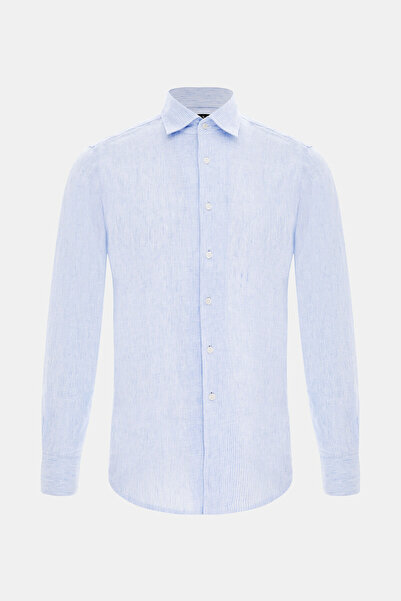 Vakko ÇİZGİLİ DESENLİ KETEN SPOR GÖMLEK