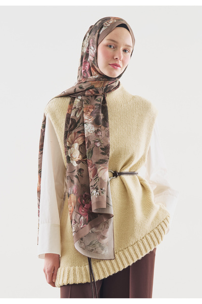 Fresh Rosine Patterned Cotton Viscose Shawl Mink