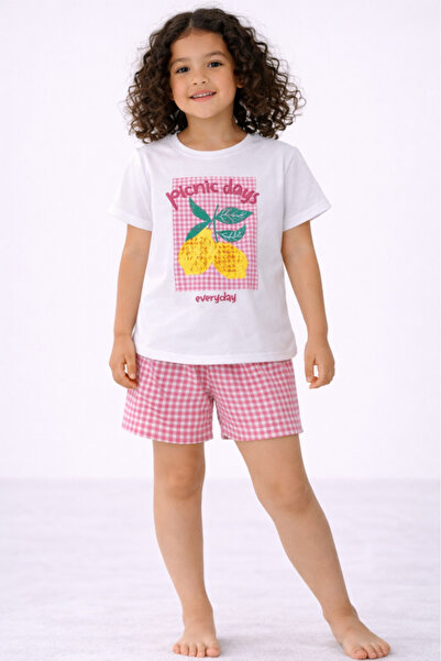 Victor and Jane Girls’ Pajama Set – “Picnic Day” Graphic T-Shirt & Gingham Sh...