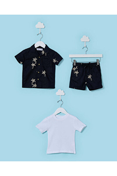 REDTAG طقم ملابس أطفال رضع مطرّز الأسود والأبيض (3 قطع)