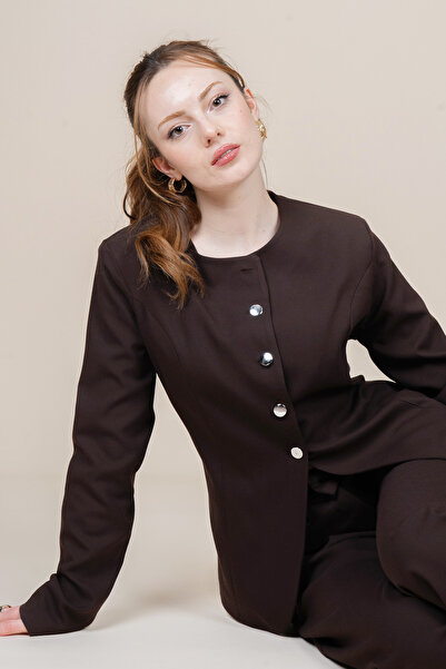 MissVina Jachetă cu guler rotund și pantaloni largi cu talie înaltă