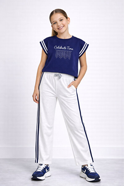 Victor and Jane Girls 2 Pc Set Celebrate Time Top & Pants Set – Navy & White