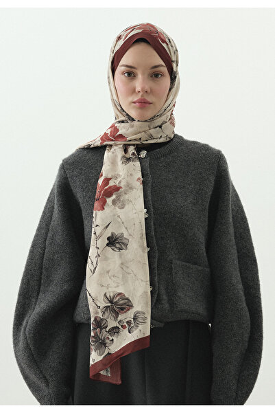 Fresh Fall Breeze Patterned Cotton Viscose Shawl Red