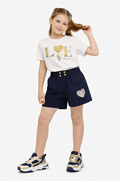 Victor and Jane Girls 2Pc Set Sequin “Love Forever” T-Shirt & Shorts Set – Wh...