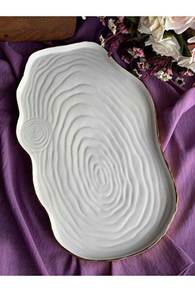 Mikasa Moor Gold White Porcelain Serving Plate 40X25 cm