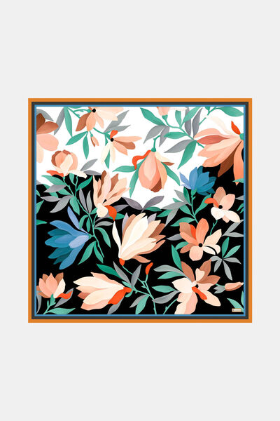 Vakko SİYAH ÇİÇEK DESENLİ TWİLL EŞARP