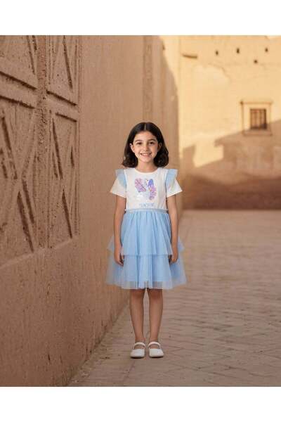 REDTAG فستان أزرق بليسيه للبنات مع طبعة مميزة