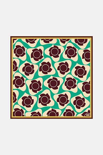 Vakko YEŞİL ÇİÇEK DESENLİ TWİLL EŞARP