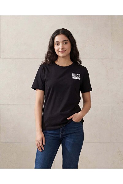 REDTAG تيشيرت رياضي أسود سادة للنساء