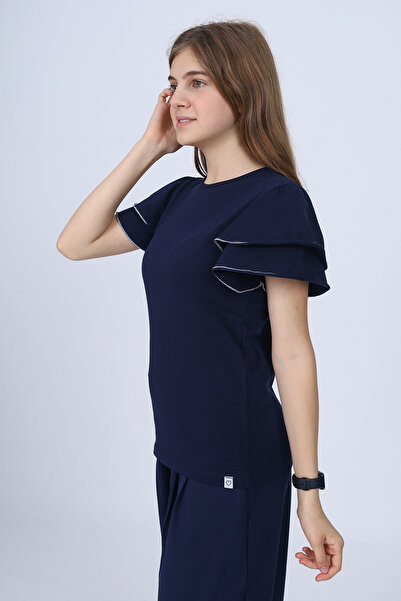 Toontoy Girl's Crew Neck T-Shirt with Flounce Sleeves