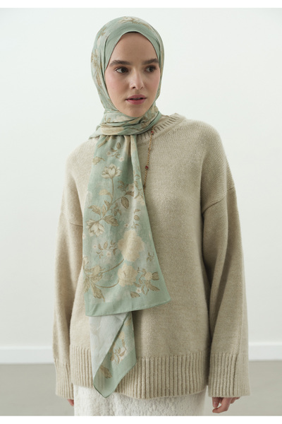 Fresh Reverie Patterned Cotton Viscose Shawl Mint Green