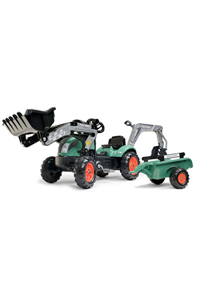 Falk Tractor vintage pentru copii cu găleată, excavator și remorcă, verde, FK...