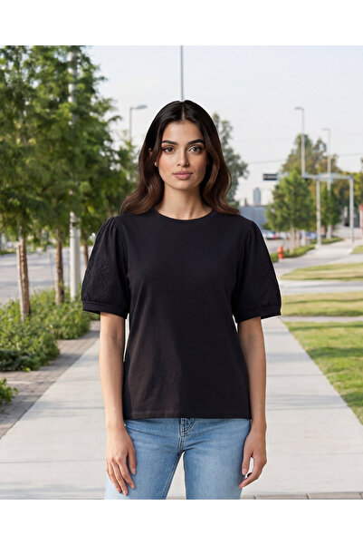 REDTAG Women Black Solid Jersey Top