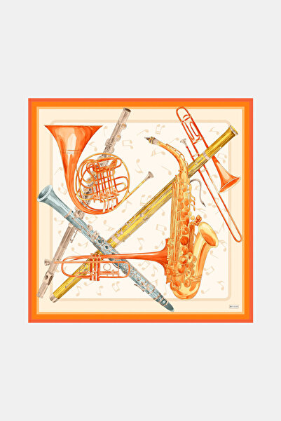 Vakko TURUNCU OBJE DESENLİ TWİLL EŞARP