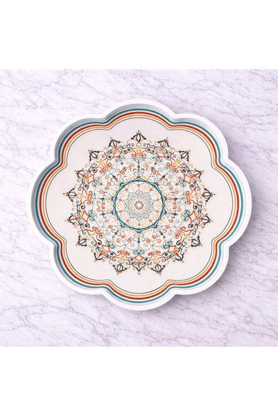 Zucci Home 36 cm Floral Patterned Glass Decorative Tray |   Mediterranean Breeze |   Shine Anatolia Rosace Colorful Flower Mo