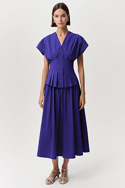 Exquise V-Neck Waist-Fitted Short Sleeve Regular Midi Dress