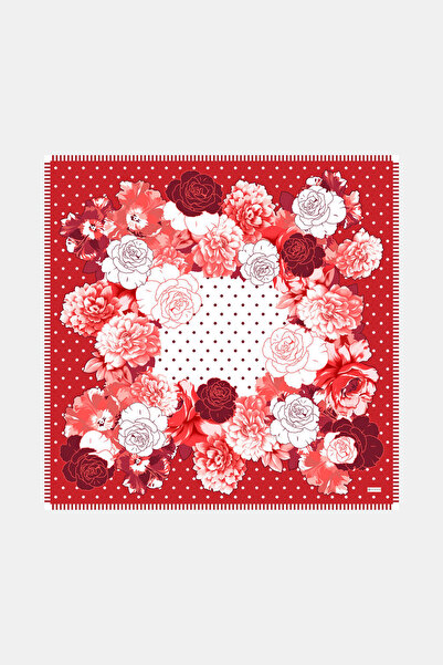 Vakko KIRMIZI ÇİÇEK DESENLİ TWİLL EŞARP