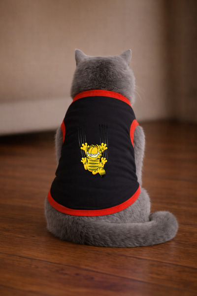 petite pati قميص أسود مطبوع عليه صورة قطة من Garf1 مقاس L (100% قطن ممشط)