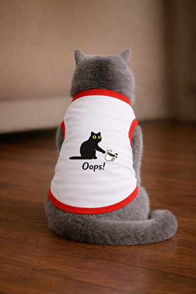 petite pati تيشيرت أبيض مطبوع عليه قطط من Oops Cat مقاس L (100% قطن ممشط)