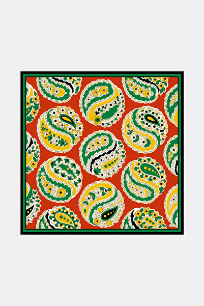 Vakko KOYU TURUNCU ÇİÇEK DESENLİ TWİLL EŞARP