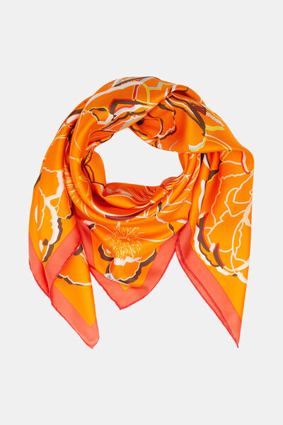 Vakko TURUNCU ÇİÇEK DESENLİ TWİLL EŞARP