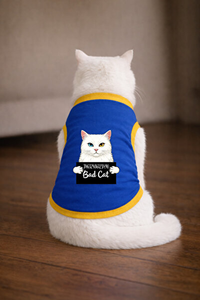 petite pati تيشيرت بلو وانتد فان بطبعة قطة مقاس 2XL (100% قطن ممشط)