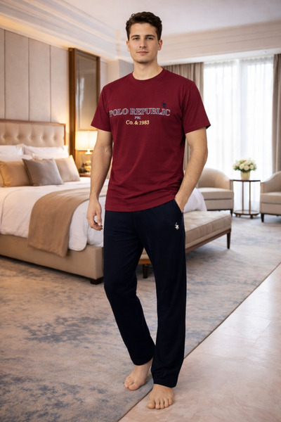 YUYİ POLO REPUBLICA 95% ΒΑΜΒΑΚΙ ΑΝΔΡΙΚΟ ΣΕΤ ΠΙΤΖΑΜΑΣ ΜΕ ΚΟΝΤΟ ΜΑΝΙΚΙ ΚΑΙ ΛΑΜΠ...