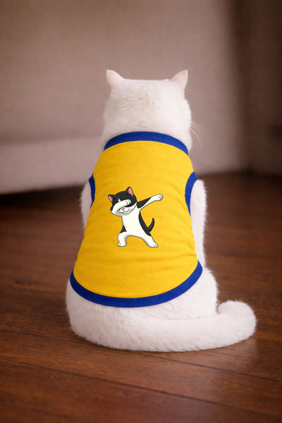 petite pati تيشيرت للقطط مطبوع عليه قطة ناروتو باللون الأصفر مقاس XS (100% قط...