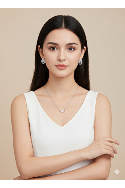 burjalmodah Silver necklace with matching earrings – women's jewelry with a m...