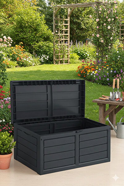 Porsima 320 LT Tekerlekli Kilitli Bahçe Depolama Sandığı Siyah