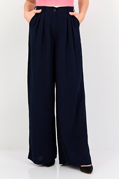 Ulyashova Women Regular Fit Plain Palazo Pants, Navy Blue