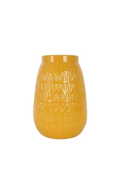 Sagebrook Home CER, 10"H CARVED VASE, MUSTARD GOLD