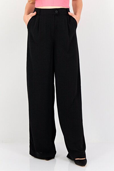 Ulyashova Women Regular Fit Solid Straight Leg Pants, Black